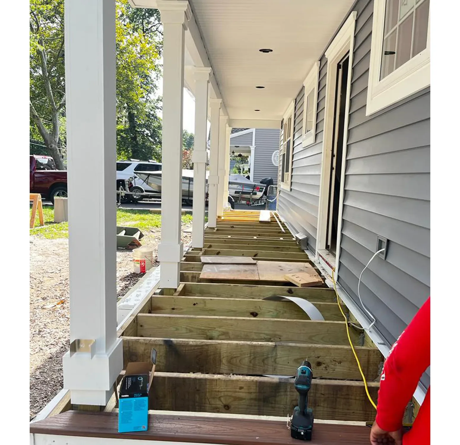 Azek columns and beautiful new decking expertly installed