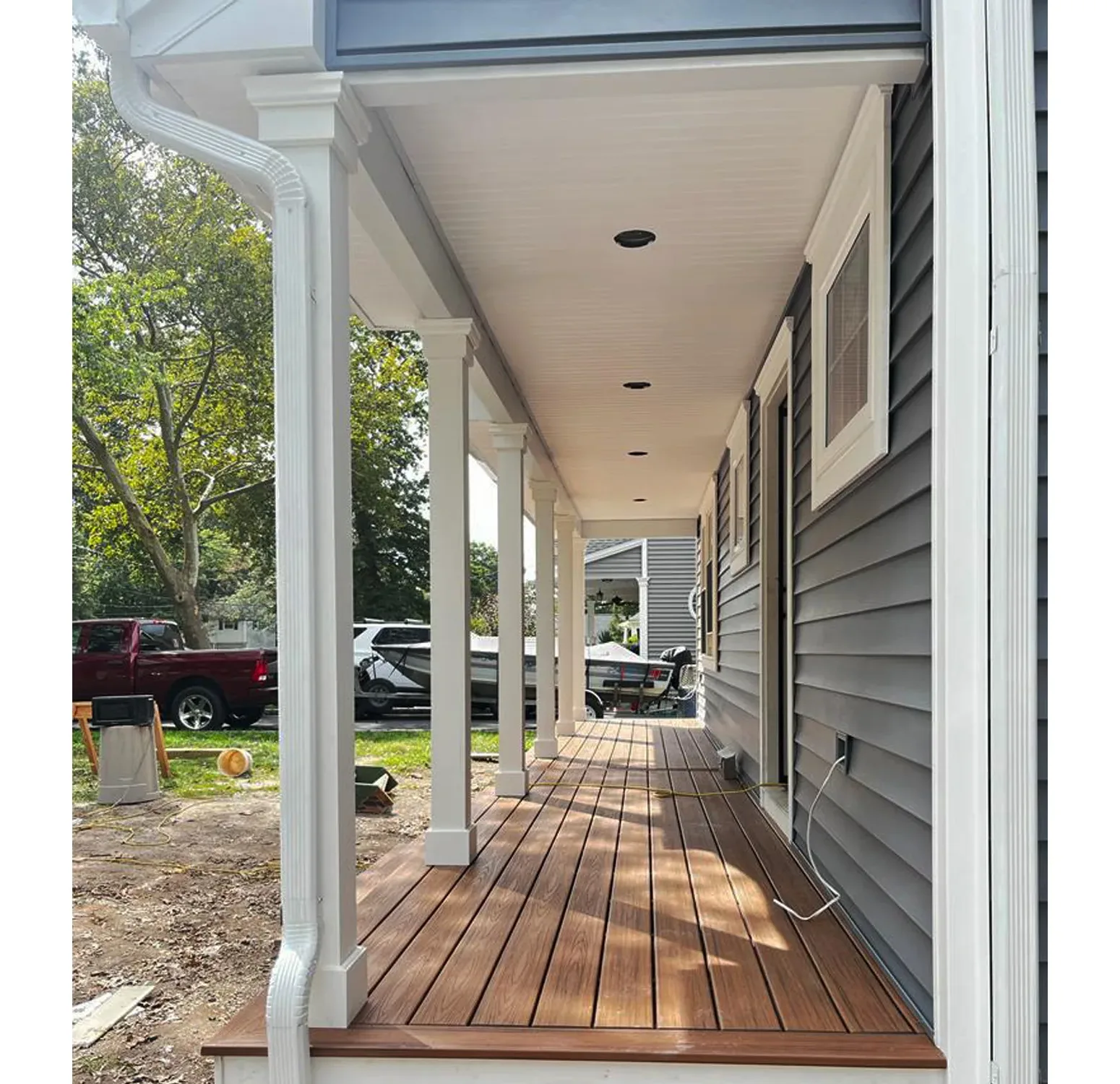 Azek columns and beautiful new decking expertly installed